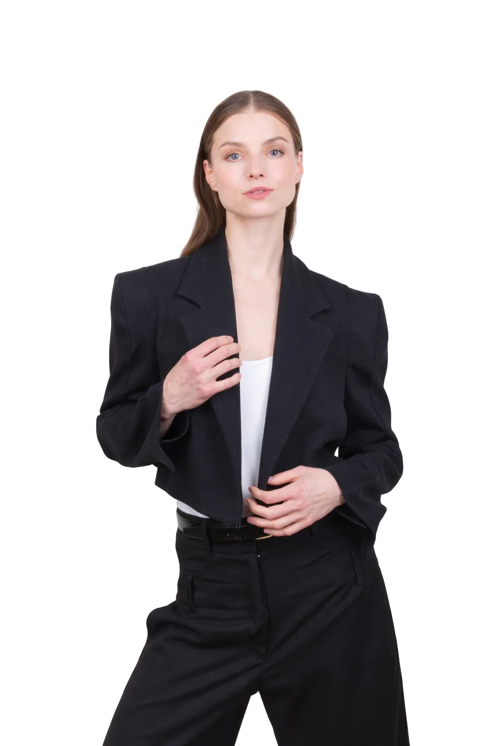 Sculptured Shoulders Cropped Casual Blazer