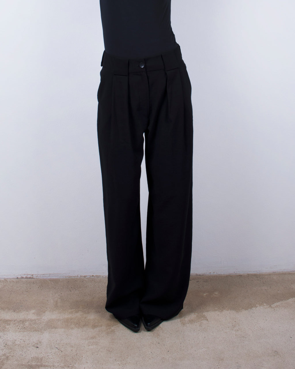 Loop & Pleat Wide-Leg Trousers