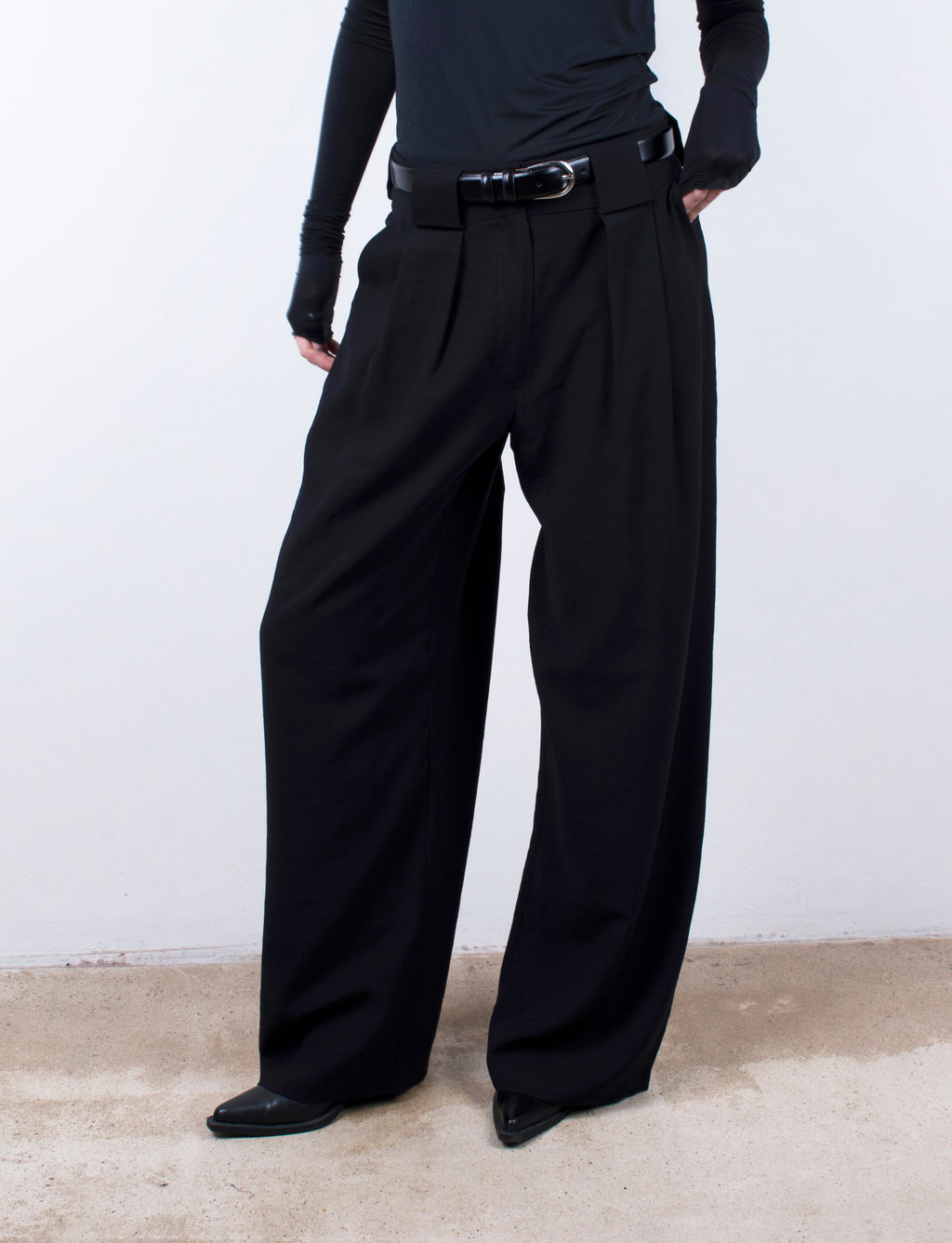 Loop & Pleat Wide-Leg Trousers