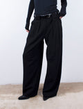 Loop & Pleat Wide-Leg Trousers