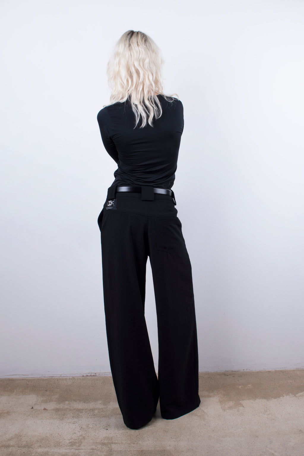 Loop & Pleat Wide-Leg Trousers