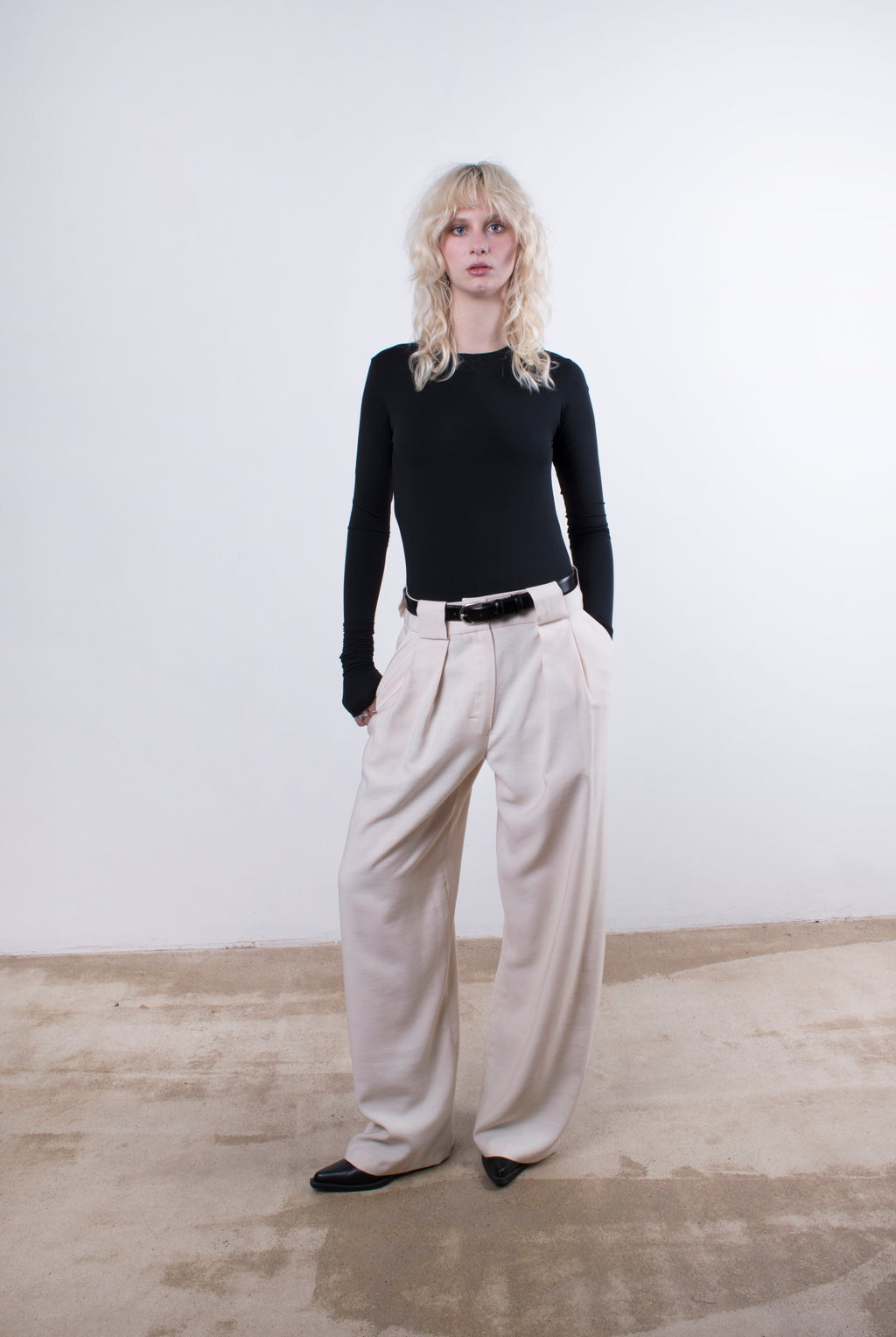 Loop & Pleat Wide-Leg Trousers