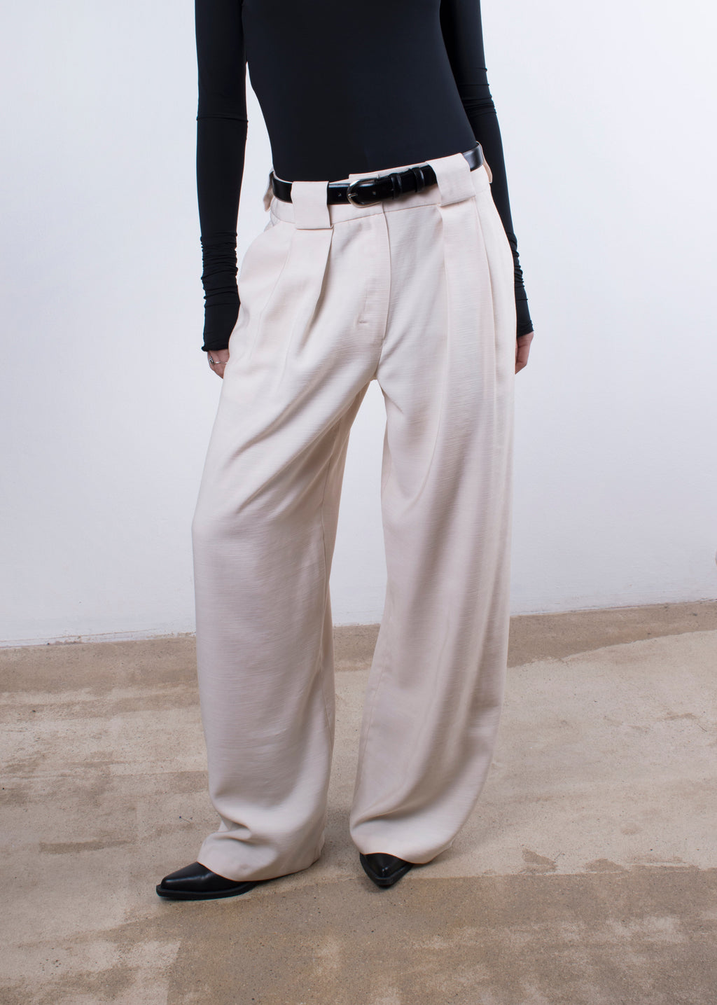 Loop & Pleat Wide-Leg Trousers