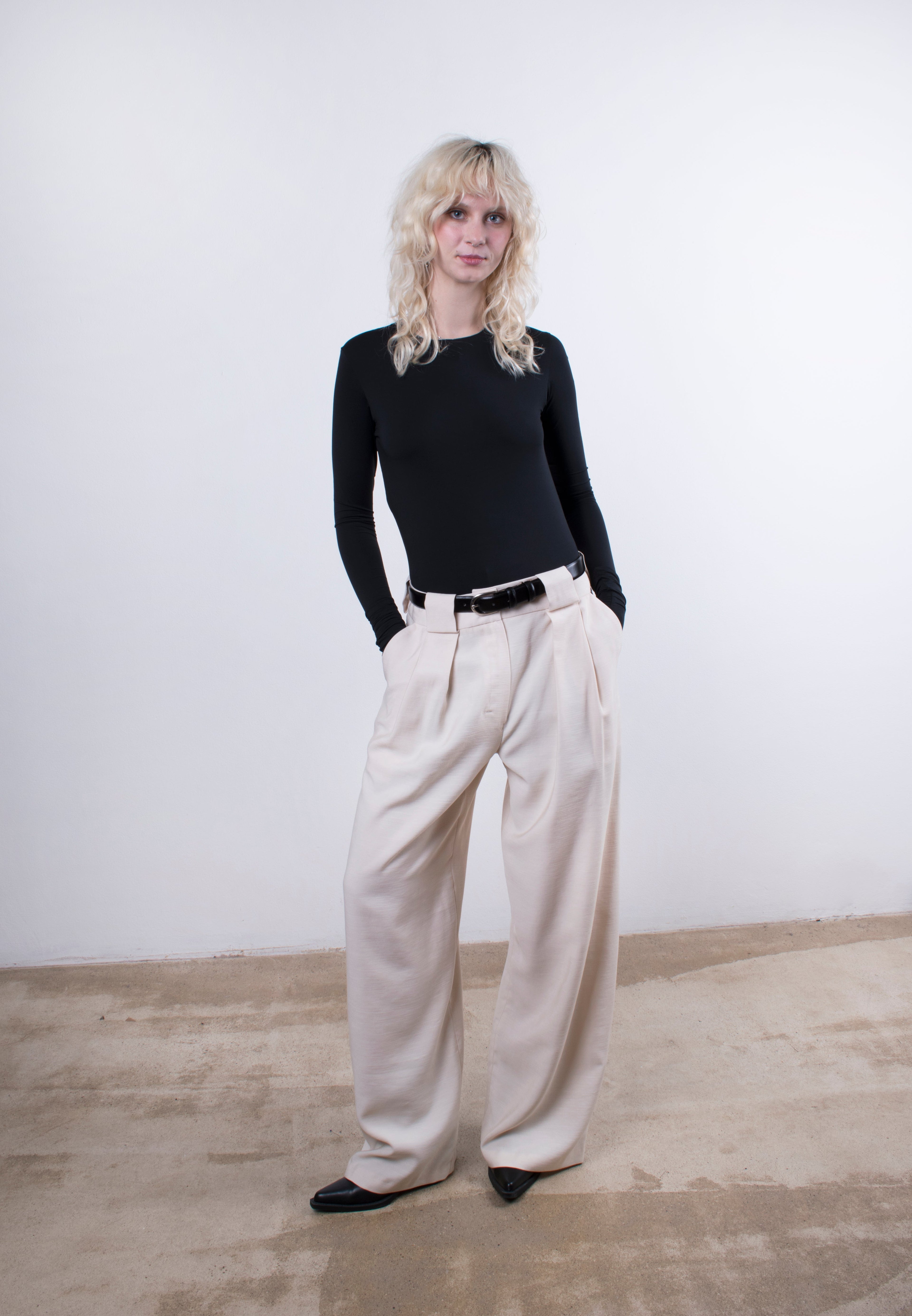 Loop & Pleat Wide-Leg Trousers