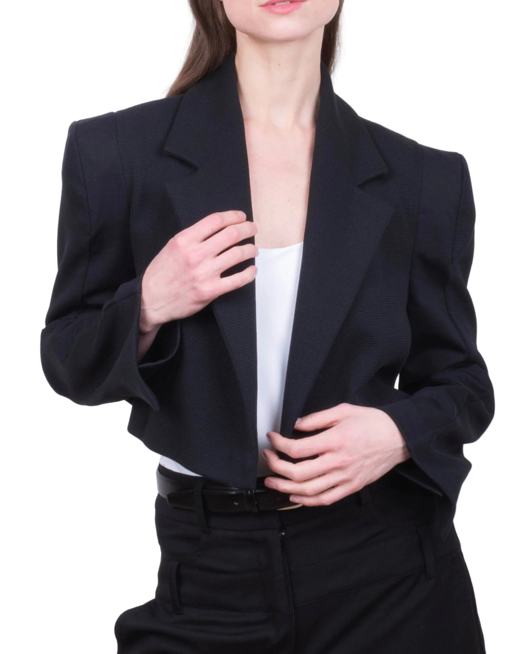 Sculptured Shoulders Cropped Casual Blazer