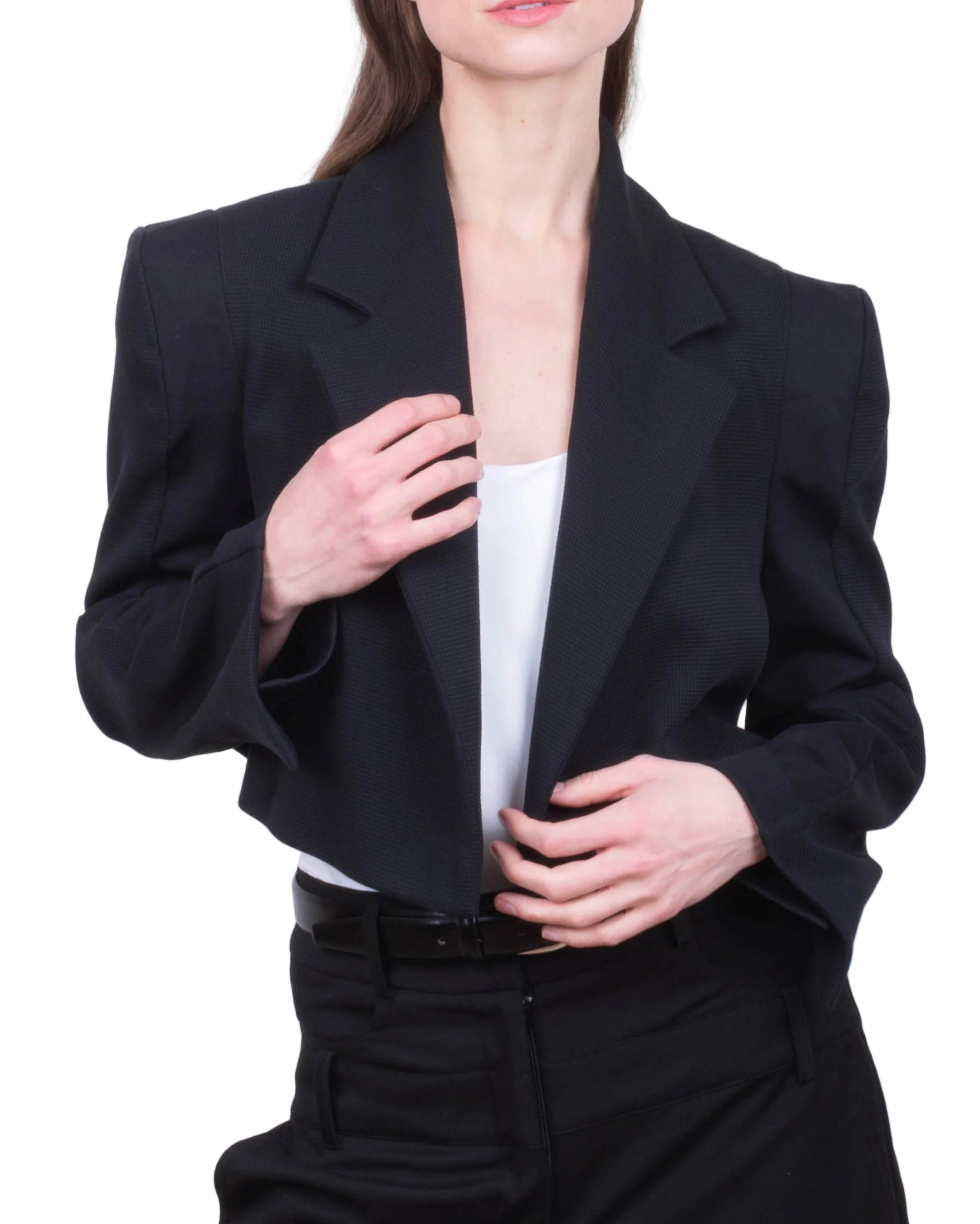 Sculptured Shoulders Cropped Casual Blazer